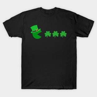 St Patricks Day Eating Shamrock Retro Gamer Kids Men Boys T-Shirt